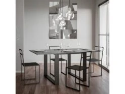 Table Extensible Portefeuille 90x90/180 Cm Tecno Libra Ciment Cadre Anthracite -Mobilier De Restaurant table a manger 18965401