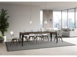 Table Extensible 90x90/246 Cm Paxon Noyer Cadre Anthracite -Mobilier De Restaurant table a manger 18965761