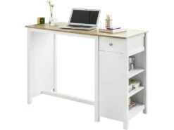 Table Haute De Bar Table De Cuisine Mange-debout– Blanc Lxlxh 120x55x90 Cm, Fwt64-wn