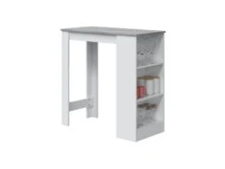 Table Haute Avec Rangements Blanc/Béton - SIMINTI - L 103 X L 50 X H 105 Cm -Mobilier De Restaurant table a manger 19733317