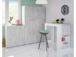 Table Haute Avec Rangements Blanc/Béton - SIMINTI - L 103 X L 50 X H 105 Cm -Mobilier De Restaurant table a manger 19733319