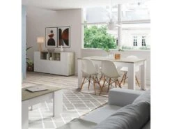 Table De Repas à Allonge Blanc/Chêne - ARTICA - L 140/190 X L 90 X H 78 Cm -Mobilier De Restaurant table a manger 19824579