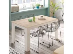 Table De Repas à Allonge Blanc/Chêne Clair - CARTIA - L 140/190 X L 90 X H 78 Cm