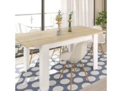 Table De Repas à Allonge Blanc/Chêne Clair - CARTIA - L 140/190 X L 90 X H 78 Cm -Mobilier De Restaurant table a manger 19824627