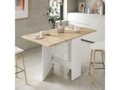 Table De Repas Pliante Blanc/Chêne Clair - CARTIA - L 140 X L 77 X H 78 Cm
