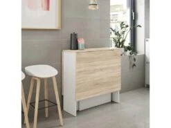 Table De Repas Pliante Blanc/Chêne Clair - CARTIA - L 140 X L 77 X H 78 Cm -Mobilier De Restaurant table a manger 19824771