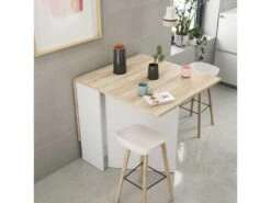 Table De Repas Pliante Blanc/Chêne Clair - CARTIA - L 140 X L 77 X H 78 Cm -Mobilier De Restaurant table a manger 19824775