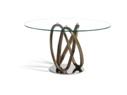 Table De Diner Piètements Courbés Bois Massif Plateau Verre Trempé Et Piètement Acier