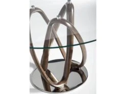 Table De Diner Piètements Courbés Bois Massif Plateau Verre Trempé Et Piètement Acier -Mobilier De Restaurant table a manger 21089697