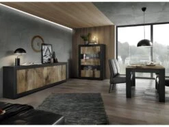 Table De Repas Rectangulaire Noir Mat/Bois Fumé - MATERA -Mobilier De Restaurant table a manger 21308571