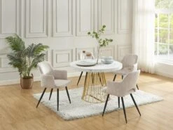 Table à Manger Extensible 2 à 12 Couverts En MDF Et Acier - Effet Marbre Blanc Et Doré - FIRELA -Mobilier De Restaurant table a manger 22039135