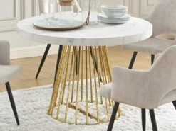 Table à Manger Extensible 2 à 12 Couverts En MDF Et Acier - Effet Marbre Blanc Et Doré - FIRELA -Mobilier De Restaurant table a manger 22039137