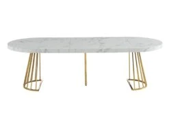 Table à Manger Extensible 2 à 12 Couverts En MDF Et Acier - Effet Marbre Blanc Et Doré - FIRELA -Mobilier De Restaurant table a manger 22039153