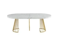 Table à Manger Extensible 2 à 12 Couverts En MDF Et Acier - Effet Marbre Blanc Et Doré - FIRELA -Mobilier De Restaurant table a manger 22039155