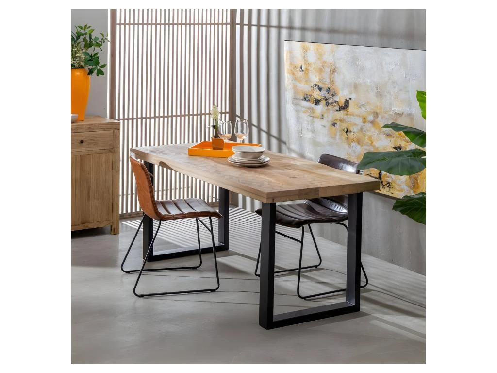 Table De Repas Rectangulaire Bois Brut/Noir - VALENI 2 Table De Repas Rectangulaire Bois Brut/Noir - VALENI – Image 2