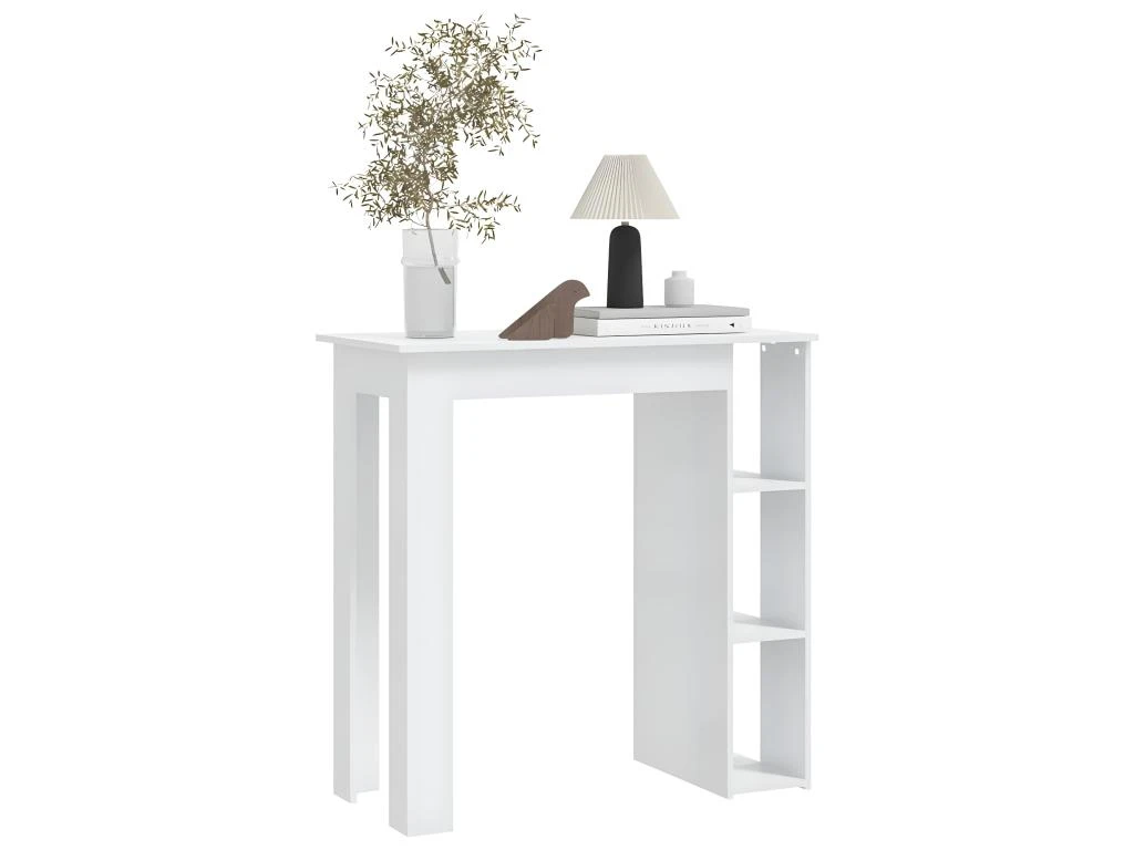 Table De Bar Et étagère Blanc Brillant 102x50x103,5cm Aggloméré 5 Table De Bar Et étagère Blanc Brillant 102x50x103,5cm Aggloméré – Image 5