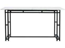 Table à Manger - Plateau Effet Marbre - Pieds Noirs En Métal- 140x80cm -Mobilier De Restaurant table a manger 22703859