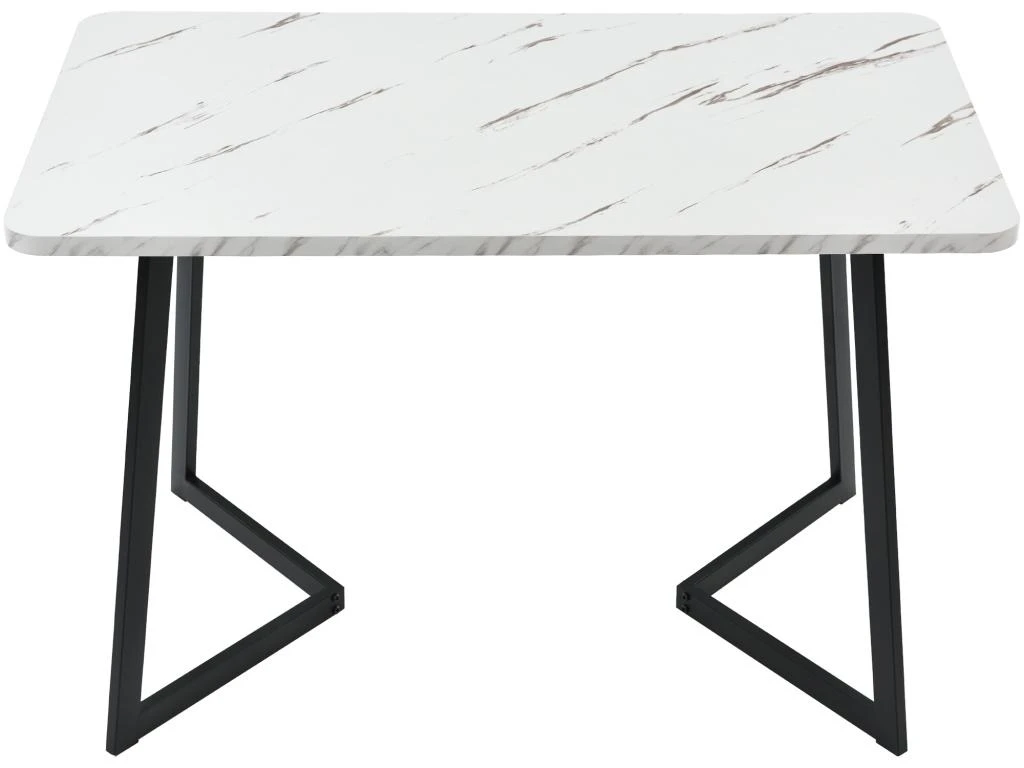 Table à Manger - Plateau Effet Marbre - Pieds Noirs En Métal- 117x68cm 4 Table à Manger - Plateau Effet Marbre - Pieds Noirs En Métal- 117x68cm – Image 4