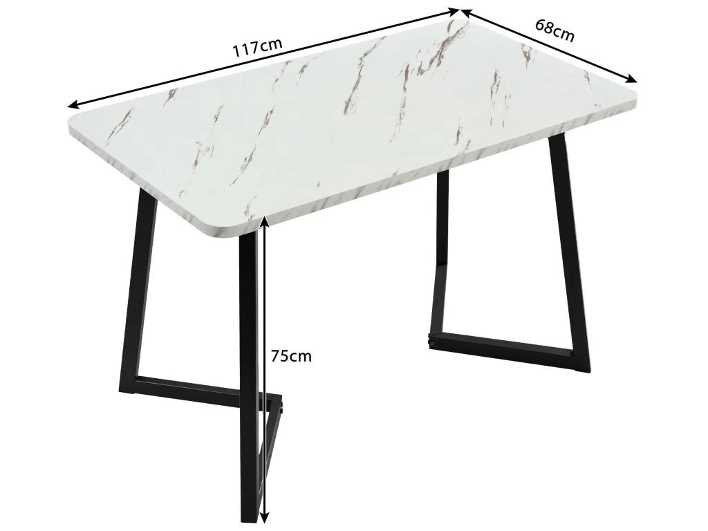 Table à Manger - Plateau Effet Marbre - Pieds Noirs En Métal- 117x68cm 5 Table à Manger - Plateau Effet Marbre - Pieds Noirs En Métal- 117x68cm – Image 5