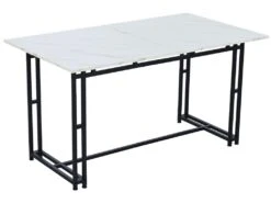 Table à Manger - Plateau Effet Marbre - Pieds Noirs En Métal- 120x70cm