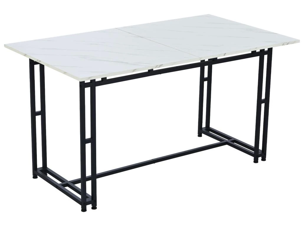 Table à Manger - Plateau Effet Marbre - Pieds Noirs En Métal- 120x70cm 1 Table à Manger - Plateau Effet Marbre - Pieds Noirs En Métal- 120x70cm