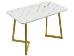 Table à Manger - Plateau Effet Marbre - Pieds Dorés En Métal- 117x68cm -Mobilier De Restaurant table a manger 22703897