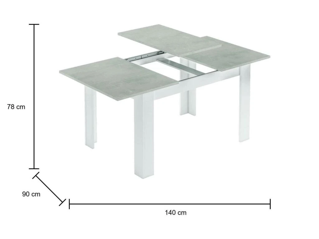 Table à Rallonge Dalice, Console Extensible Pour Salle à Manger, Table De Cuisine Ouvrante Avec Rallonge, 140/190x90h78 Cm, Ciment Et Blanc 3 Table à Rallonge Dalice, Console Extensible Pour Salle à Manger, Table De Cuisine Ouvrante Avec Rallonge, 140/190x90h78 Cm, Ciment Et Blanc – Image 3