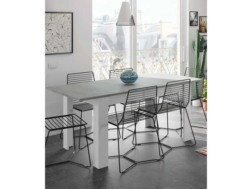 Table à Rallonge Dalice, Console Extensible Pour Salle à Manger, Table De Cuisine Ouvrante Avec Rallonge, 140/190x90h78 Cm, Ciment Et Blanc 4 Table à Rallonge Dalice, Console Extensible Pour Salle à Manger, Table De Cuisine Ouvrante Avec Rallonge, 140/190x90h78 Cm, Ciment Et Blanc – Image 4