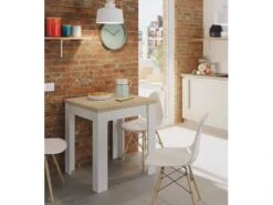 Table Extensible Dkuavit, Table à Manger Pliante Avec Ouverture De Livre, Table Auxiliaire Pliable, 67x67/135h79 Cm, Blanc Et Chêne -Mobilier De Restaurant table a manger 22751997