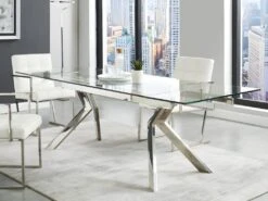 Table à Manger Extensible VELIKA - Verre Trempé & Métal - 6 à 8 Couverts