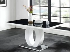 Table à Manger TWIST - 6 Couverts - MDF Laqué & Verre Trempé - Noir & Blanc