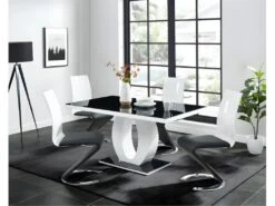 Table à Manger TWIST - 6 Couverts - MDF Laqué & Verre Trempé - Noir & Blanc -Mobilier De Restaurant table a manger 330041