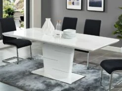 Table à Manger Extensible AMELLE - 6 à 8 Couverts - MDF Laqué Blanc