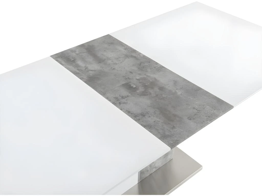 Table à Manger Extensible - 6 à 8 Couverts - MDF - Coloris : Blanc Laqué Et Béton - EREN 5 Table à Manger Extensible - 6 à 8 Couverts - MDF - Coloris : Blanc Laqué Et Béton - EREN – Image 5