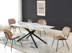 Table à Manger SORRENTE - Céramique & Verre Trempé - 6 Couverts - Effet Marbre Blanc -Mobilier De Restaurant table a manger 414951