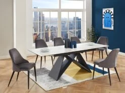 Table à Manger Extensible LIBSY - 6 à 8 Couverts - Céramique Et Métal - Blanc