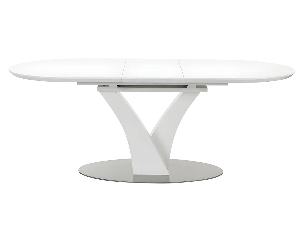 Table à Manger Extensible - 6 à 8 Couverts - MDF Et Métal Inoxydable - Blanc Laqué - TALARA 6 Table à Manger Extensible - 6 à 8 Couverts - MDF Et Métal Inoxydable - Blanc Laqué - TALARA – Image 6
