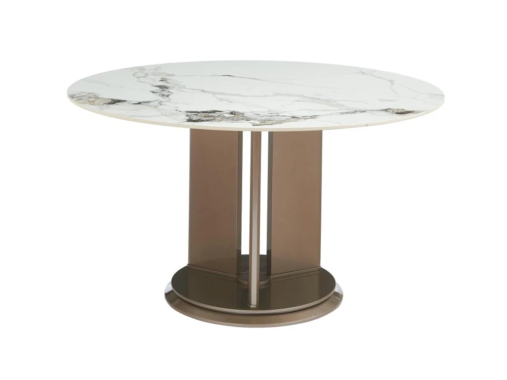 Table à Manger 4 Couverts En Céramique Et MDF - Effet Marbre Blanc Et Taupe Laqué - GOULBURN 4 Table à Manger 4 Couverts En Céramique Et MDF - Effet Marbre Blanc Et Taupe Laqué - GOULBURN – Image 4