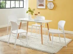 Table à Manger 4 Couverts En MDF Et Hêtre - Blanc - CAROLIANE