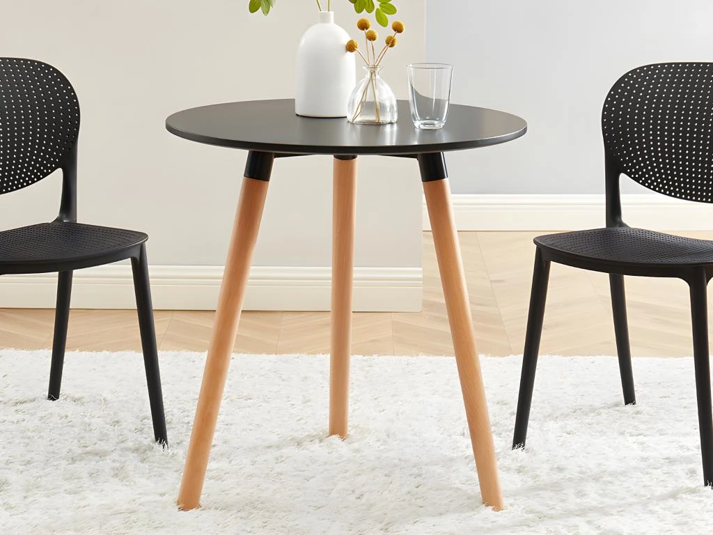 Table à Manger 2 Couverts En MDF Et Hêtre - Noir - ROLENA 2 Table à Manger 2 Couverts En MDF Et Hêtre - Noir - ROLENA – Image 2
