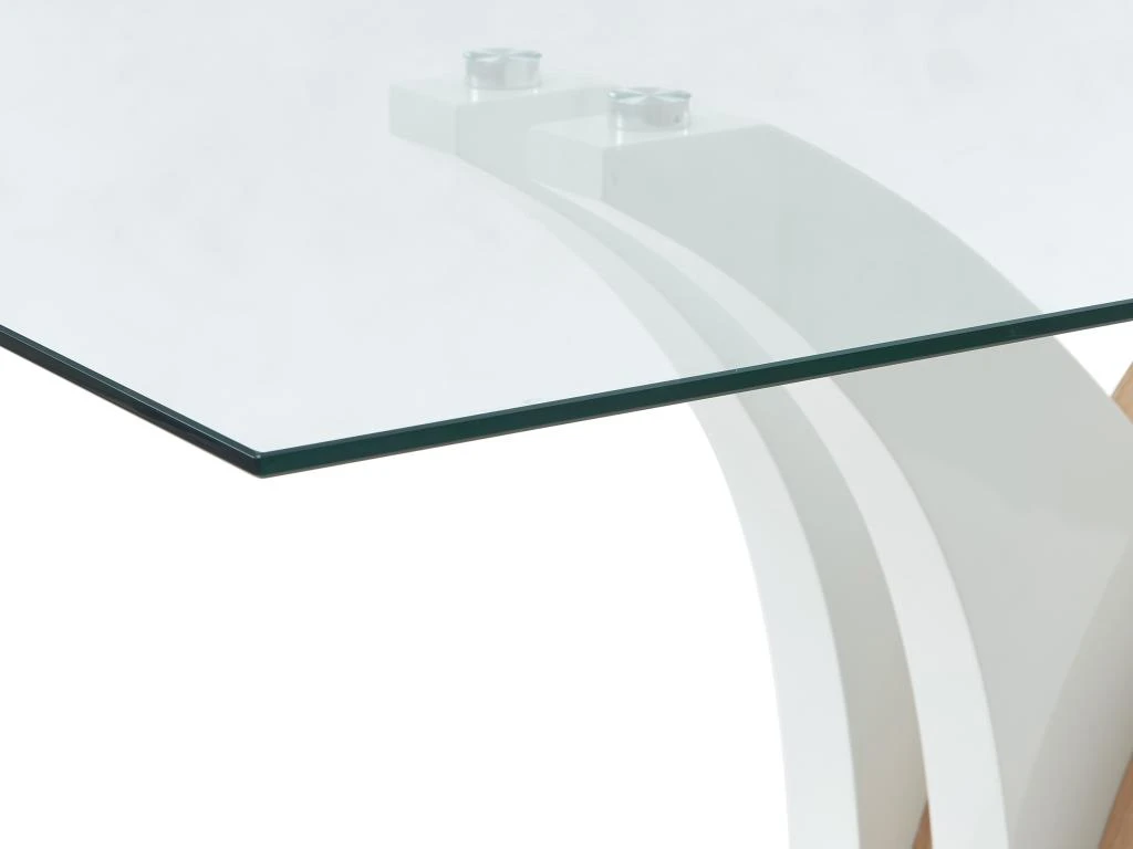 Table à Manger 6 Couverts En Verre Trempé Et MDF - Naturel Et Blanc - BARLATANA 6 Table à Manger 6 Couverts En Verre Trempé Et MDF - Naturel Et Blanc - BARLATANA – Image 6