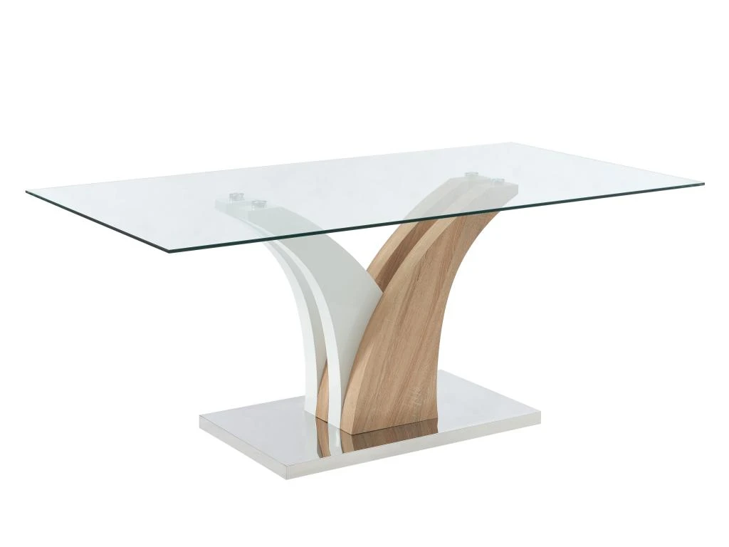 Table à Manger 6 Couverts En Verre Trempé Et MDF - Naturel Et Blanc - BARLATANA 3 Table à Manger 6 Couverts En Verre Trempé Et MDF - Naturel Et Blanc - BARLATANA – Image 3