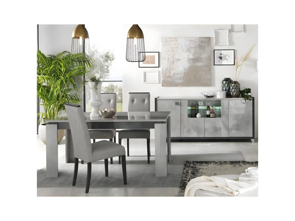 HOFFMAN - Table De Repas Allongeable à Pied Central Gris Aspect Pierre 1 HOFFMAN - Table De Repas Allongeable à Pied Central Gris Aspect Pierre