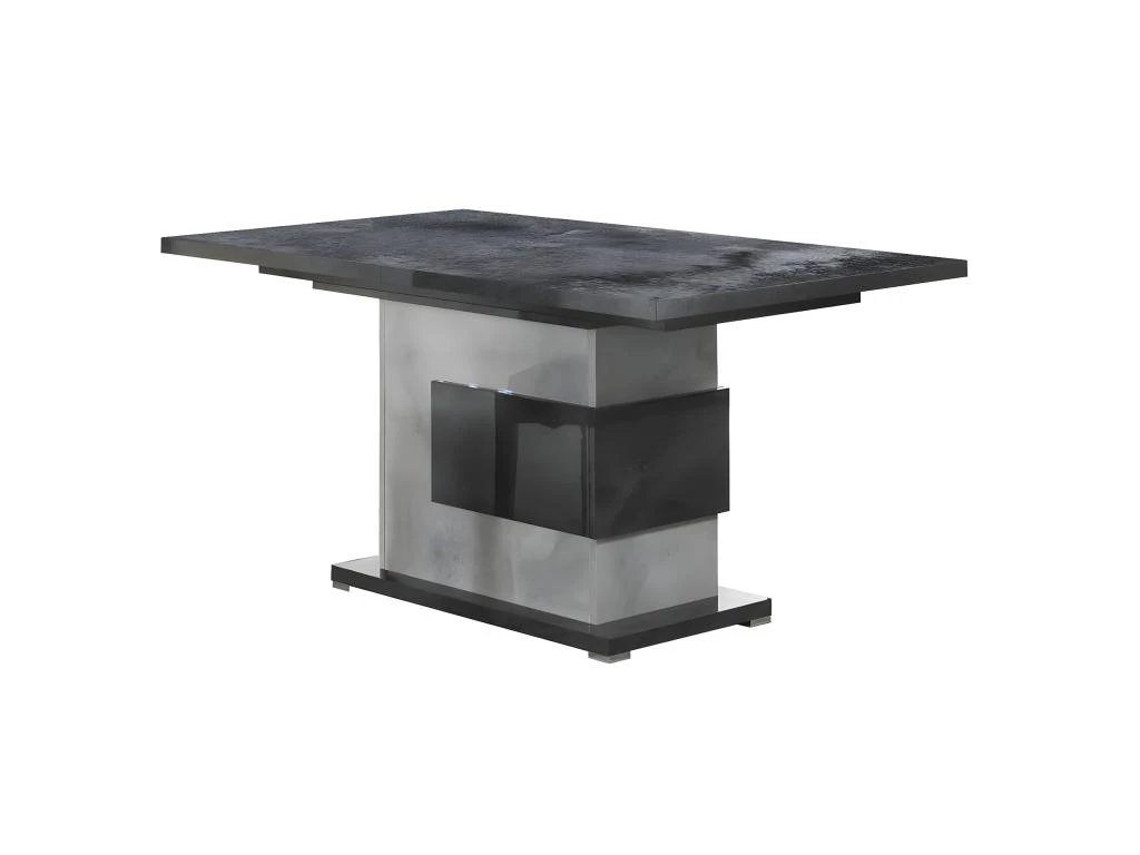 HOFFMAN - Table De Repas Allongeable à Pied Central Gris Aspect Pierre 2 HOFFMAN - Table De Repas Allongeable à Pied Central Gris Aspect Pierre – Image 2