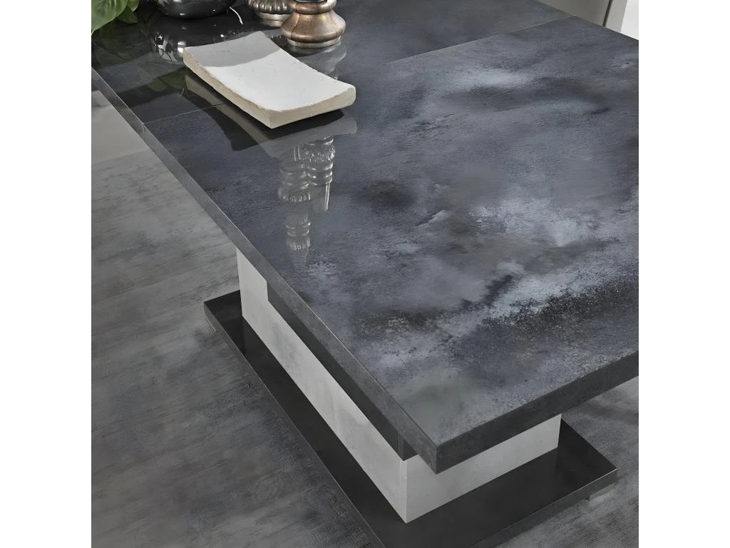 HOFFMAN - Table De Repas Allongeable à Pied Central Gris Aspect Pierre 4 HOFFMAN - Table De Repas Allongeable à Pied Central Gris Aspect Pierre – Image 4