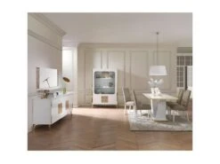 SAFARY - Table Repas Rectangulaire 160cm Laquée Blanc Et Or Décor Sérigraphié -Mobilier De Restaurant table a manger 8945747