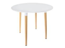 ZURI - Table Ronde Blanche Et Pieds Effet Bois