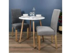 ZURI - Table Ronde Blanche Et Pieds Effet Bois -Mobilier De Restaurant table a manger 9320717