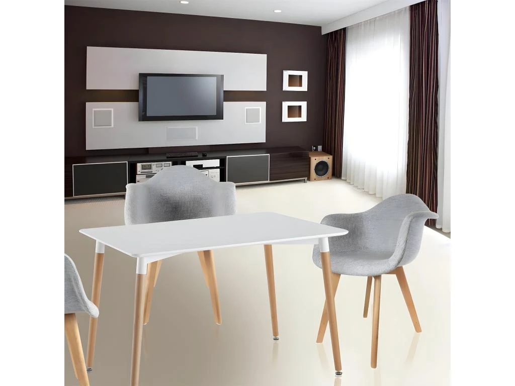 ZURI - Table Rectangulaire Blanche Et Pieds Effet Bois 3 ZURI - Table Rectangulaire Blanche Et Pieds Effet Bois – Image 3