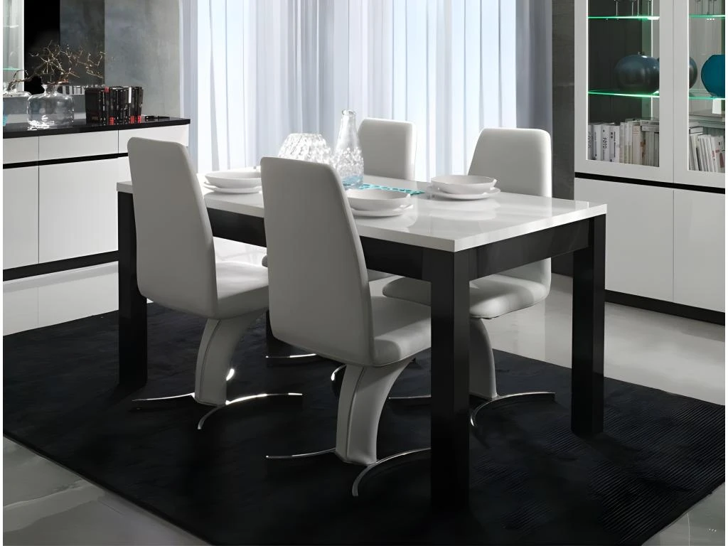 Table 160cm Pour Salle à Manger FABIO. Coloris Noir Et Blanc. 2 Table 160cm Pour Salle à Manger FABIO. Coloris Noir Et Blanc. – Image 2